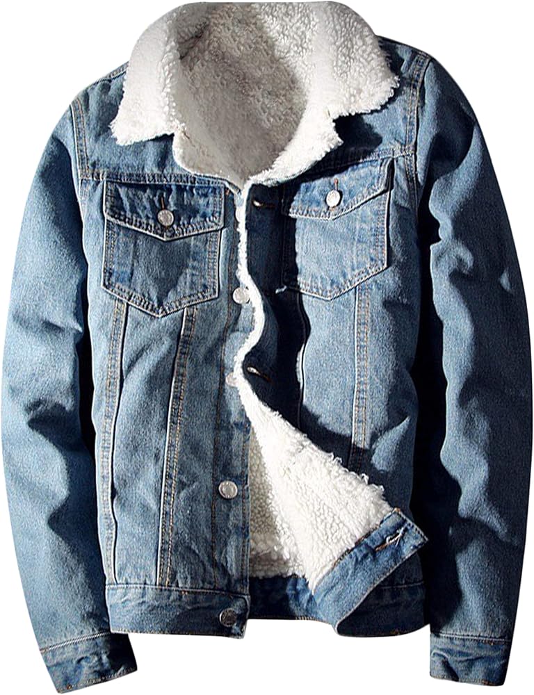 Springrain Men's Sherpa Fleece Lined Denim Jacket Warm Winter Trucker Jacket Cowboy Jean Jacket