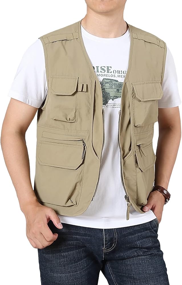 LOUECHY Men's Fishing Vest Lightweight Safari Travel Vest Utility Cargo Vest with Multi Pockets