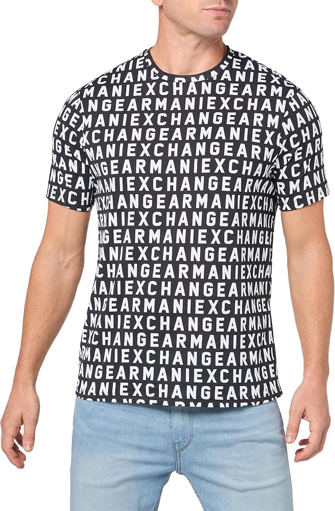 A｜X ARMANI EXCHANGE Men's Regular Fit Cotton Jersey Printed All Over Logo Tee