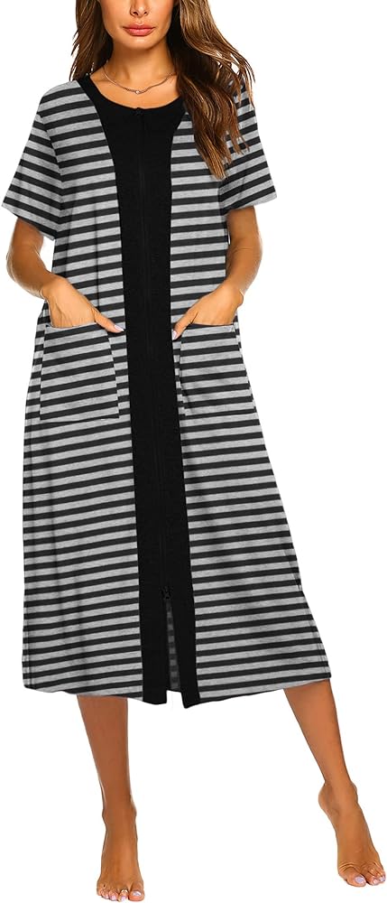 Ekouaer Women's Zipper Front Long Housedress