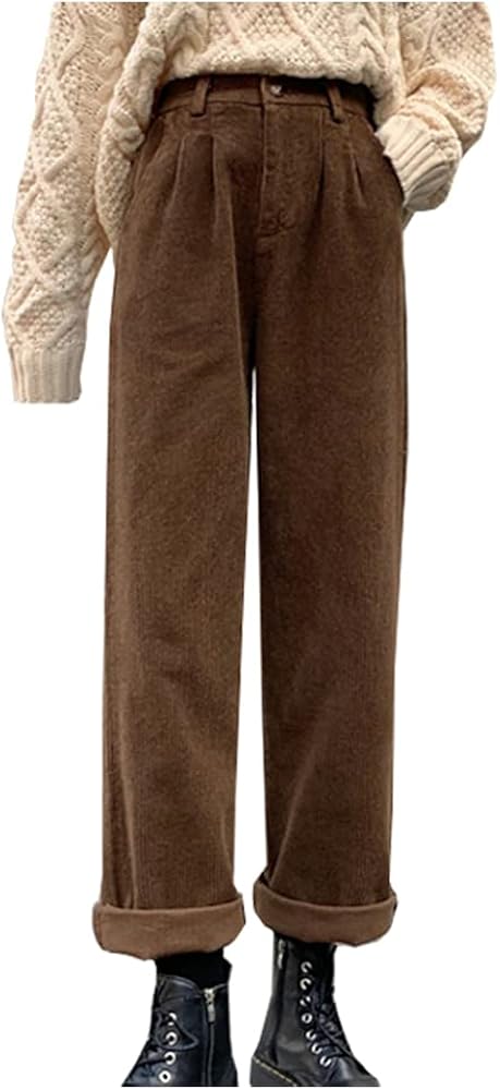 Women's Vintage High Waisted Straight Leg Corduroy Pants Trouser