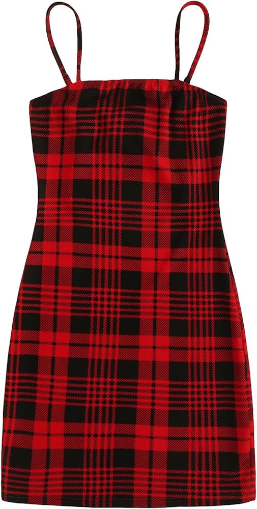 Floerns Women's Plaid Print Mini Cami Bodycon Dress