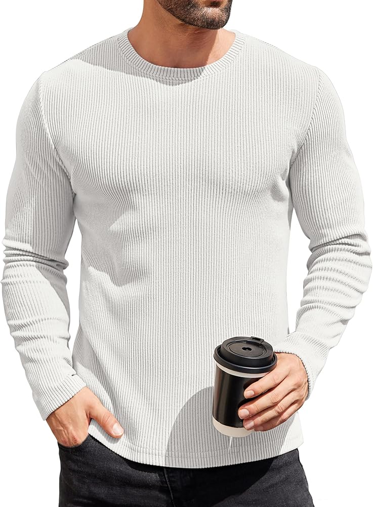 COOFANDY Mens Long Sleeve Shirts Thermal Underwear Slim Fit Undershirt Crewneck Sweater Base Layers Knitted Pullover T Shirt