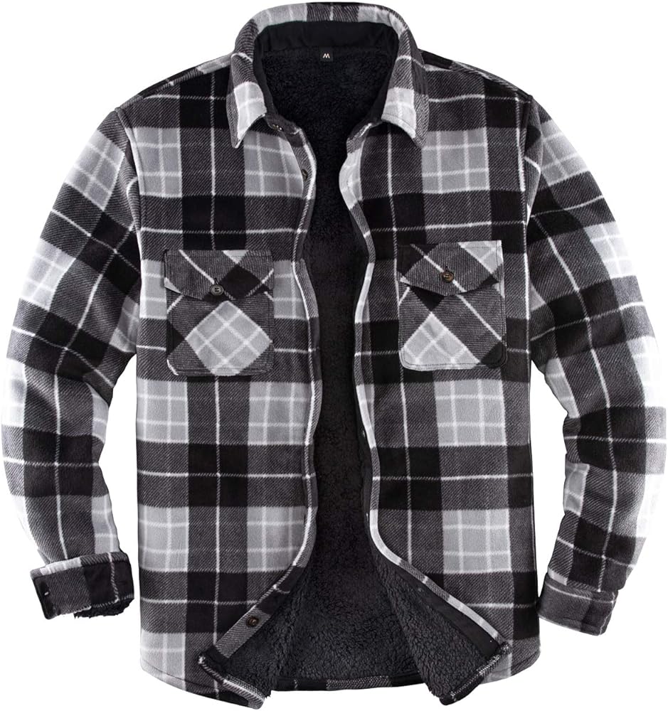 ZENTHACE Men's Warm Sherpa Lined Fleece Plaid Flannel Shirt Jacket(All Sherpa Fleece Lined)