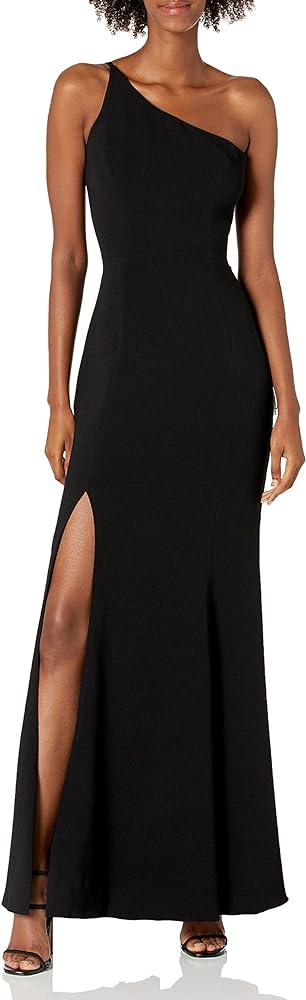 Dress the Population Women's Amy Asymmetrical Neckline Sleeveless High Slit Maxi Dress