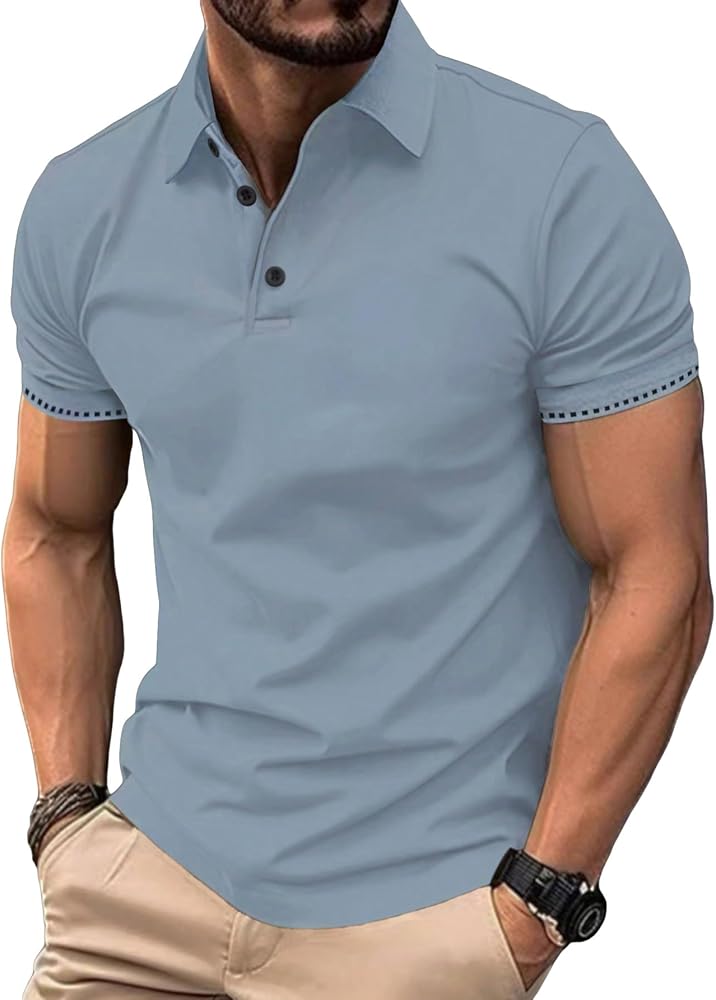 Floerns Men's Causal Short Sleeve Polo Shirts Contrast Collar Half Placket T-Shirts