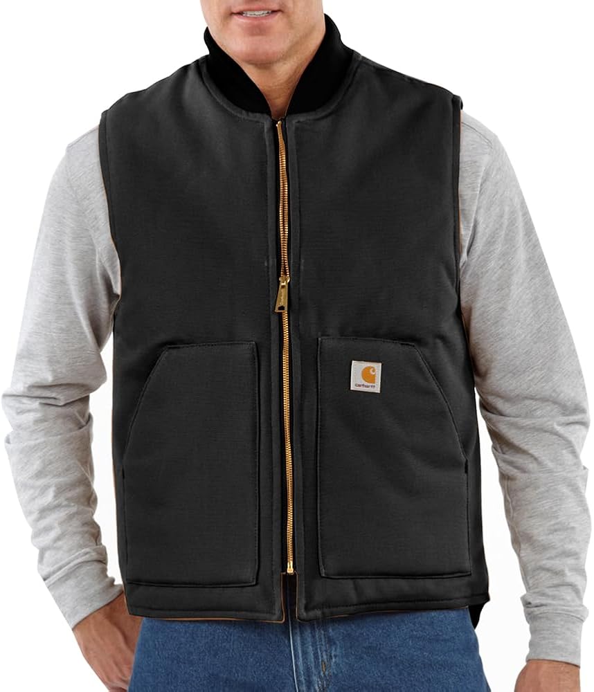 Carhartt Men's V01 Relaxed Fit Firm Duck Insulated Rib Collar Vest, Black