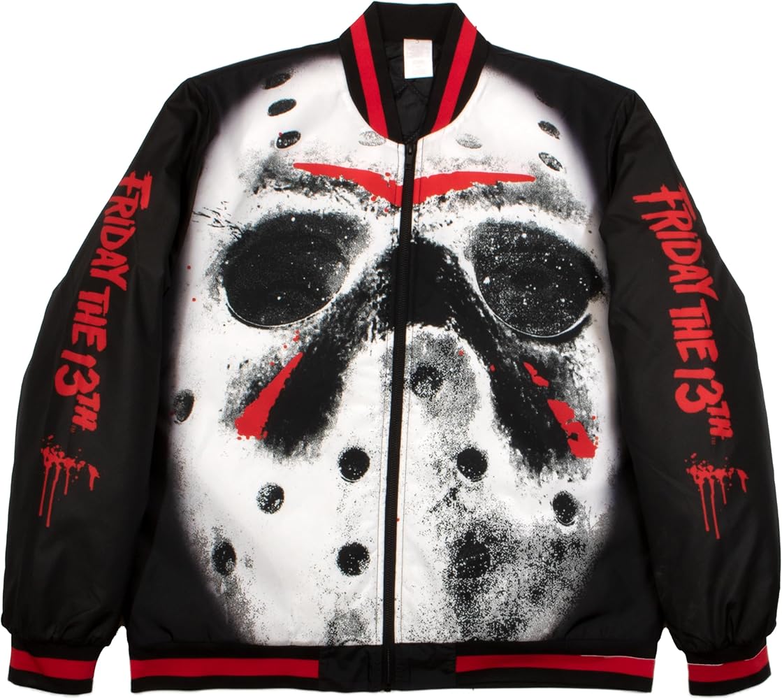 Warner Bros Friday the 13th Jason Vorhees Mask Mens and Womens Zip-Up Varsity Jacket