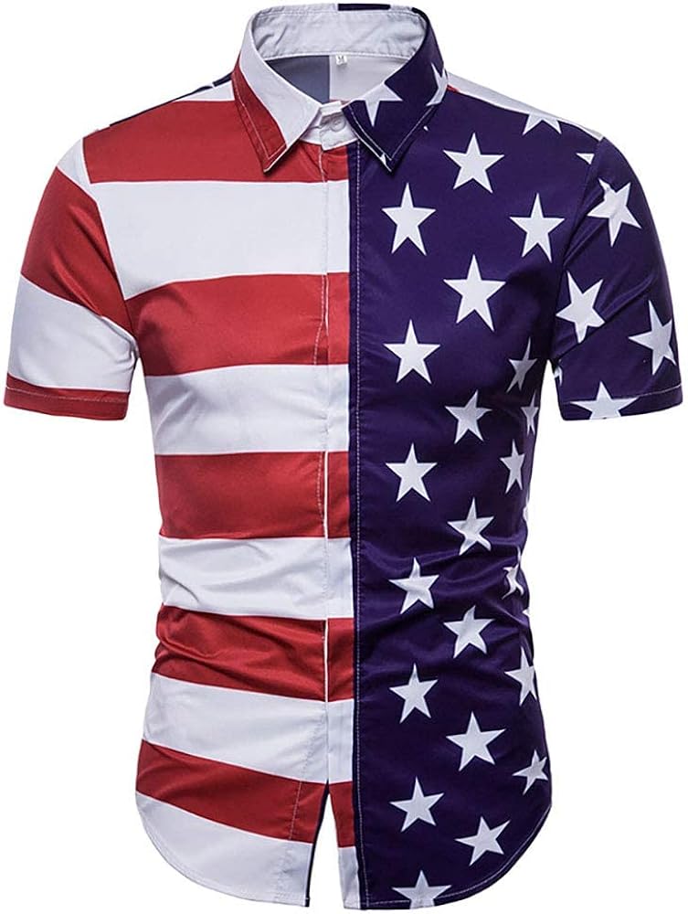 GRAJTCIN Mardi Gras Print Short Sleeve Shirt American Flag Button Down Shirts 4th of July Patriotic Shirts for Men