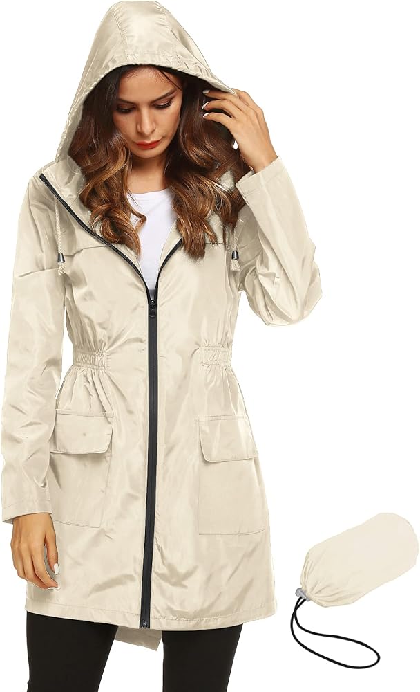 Lomon Women Waterproof Lightweight Rain Jacket Active Outdoor Hooded Raincoat