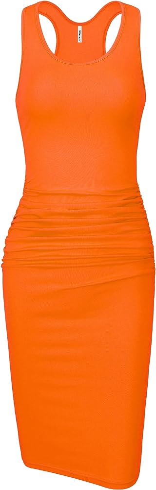 Missufe Women's Sleeveless Racerback Tank Ruched Bodycon Sundress Midi Fitted Casual Dress