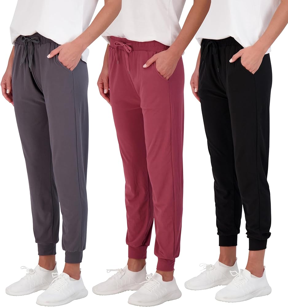 Real Essentials 3 Pack: Women's Ultra-Soft Lounge Joggers Sweatpants Athletic Yoga Pants with Pockets (Available in Plus)