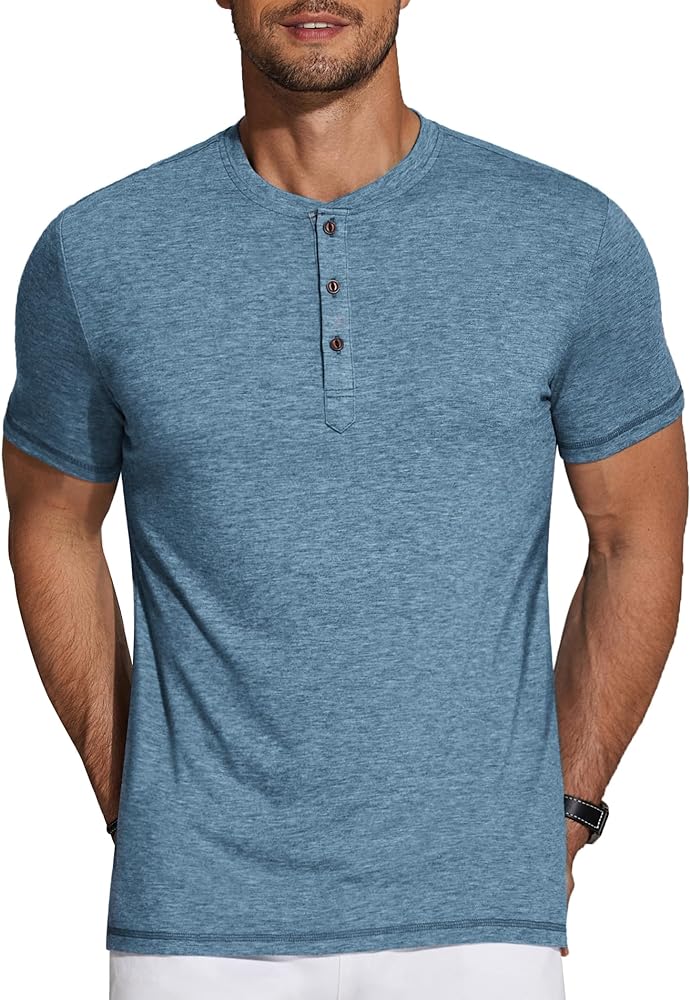 COOFANDY Men's Henley Shirts Short Sleeve Casual Basic Tee Summer Button Henley Soild T Shirts