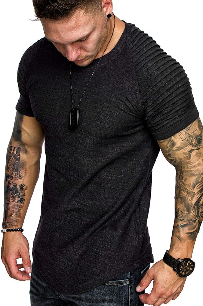 COOFANDY Men's Muscle T-Shirt Pleated Raglan Sleeve Bodybuilding Gym Tee Short Sleeve Fashion Workout Shirts Hipster Shirt