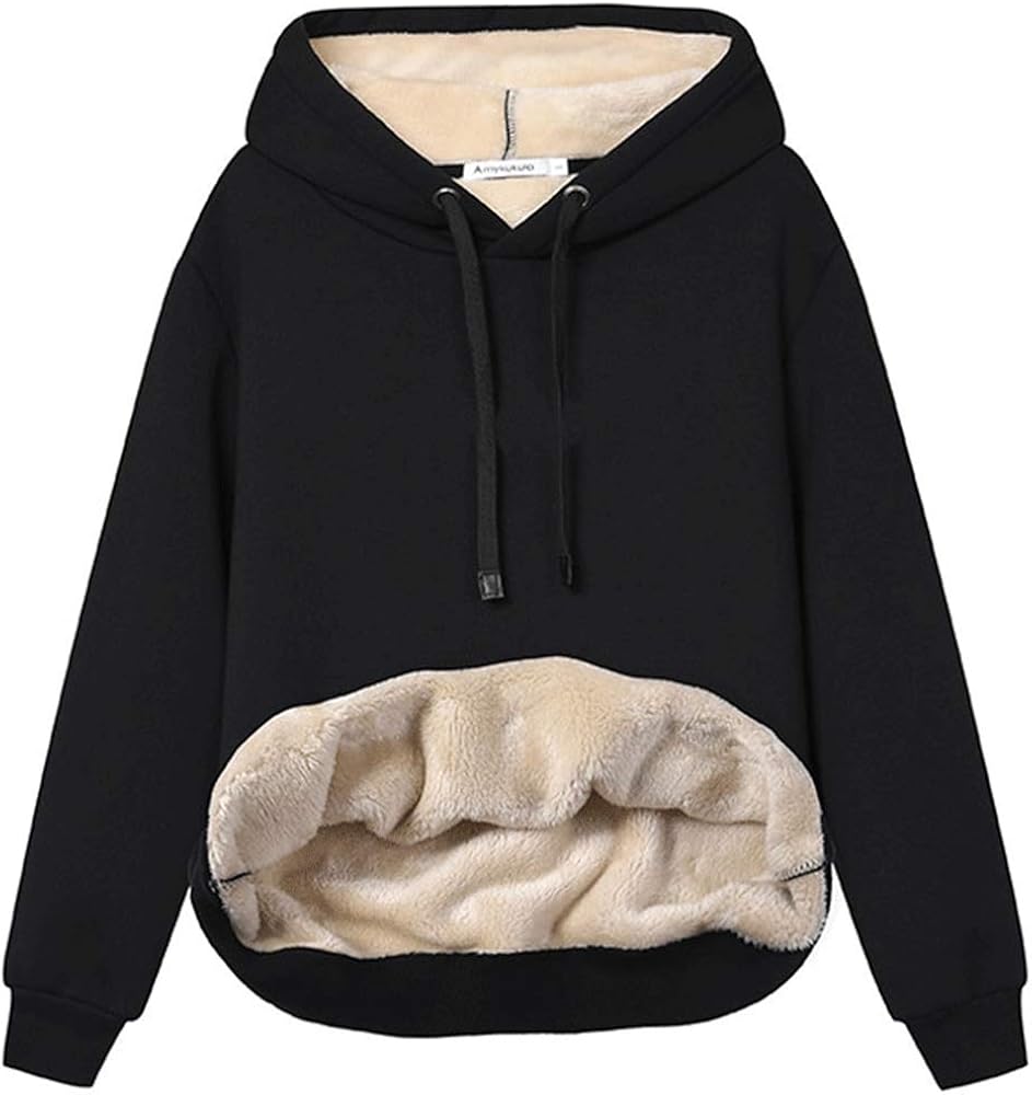 Haellun Womens Casual Winter Warm Fleece Sherpa Lined Pullover Hooded Sweatshirt