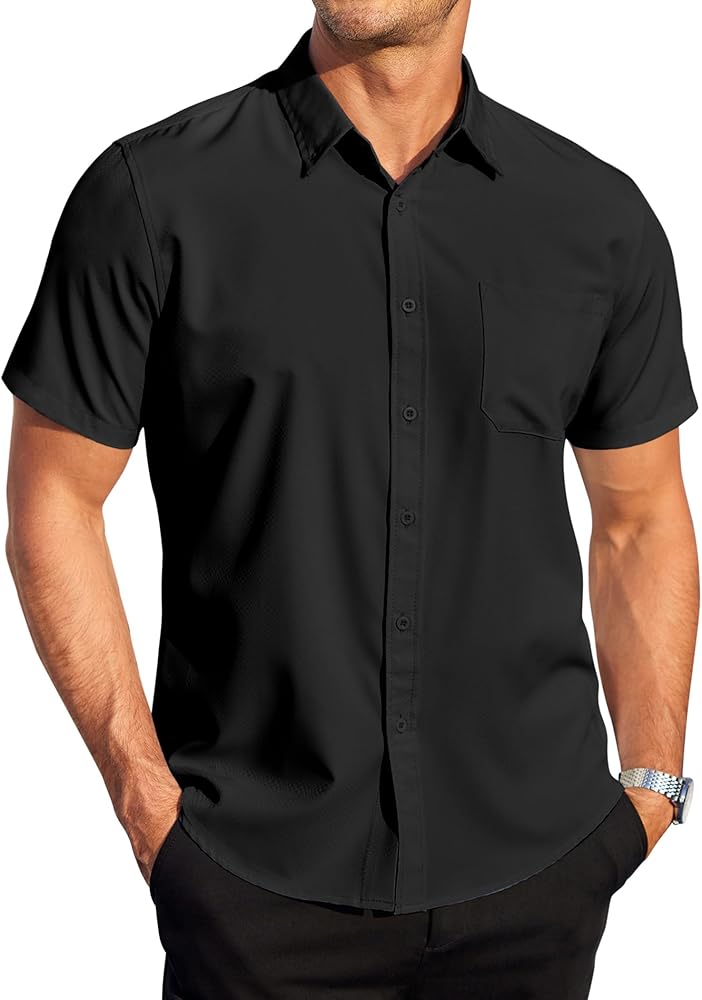 COOFANDY Mens Casual Dress Shirt Short Sleeve Wrinkle Free Dress Shirt Business Casual Shirts