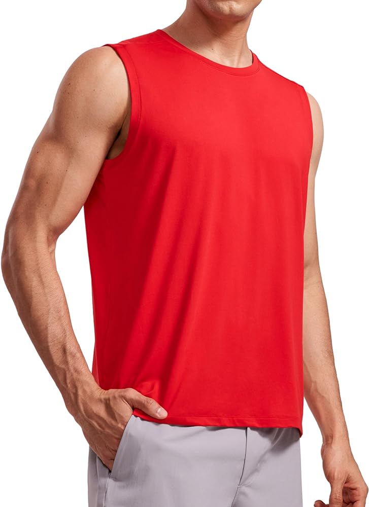 CRZ YOGA Men's Workout Sleeveless Shirt Quick Dry Stretchy Swim Shirts Athletic Gym Running Beach Tank Top