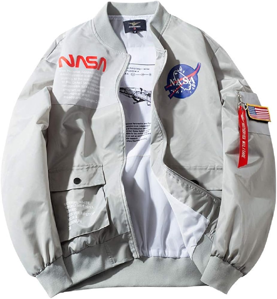 CORIRESHA Mens Apollo NASA Patches Slim Fit Bomber Jackets Windbreaker