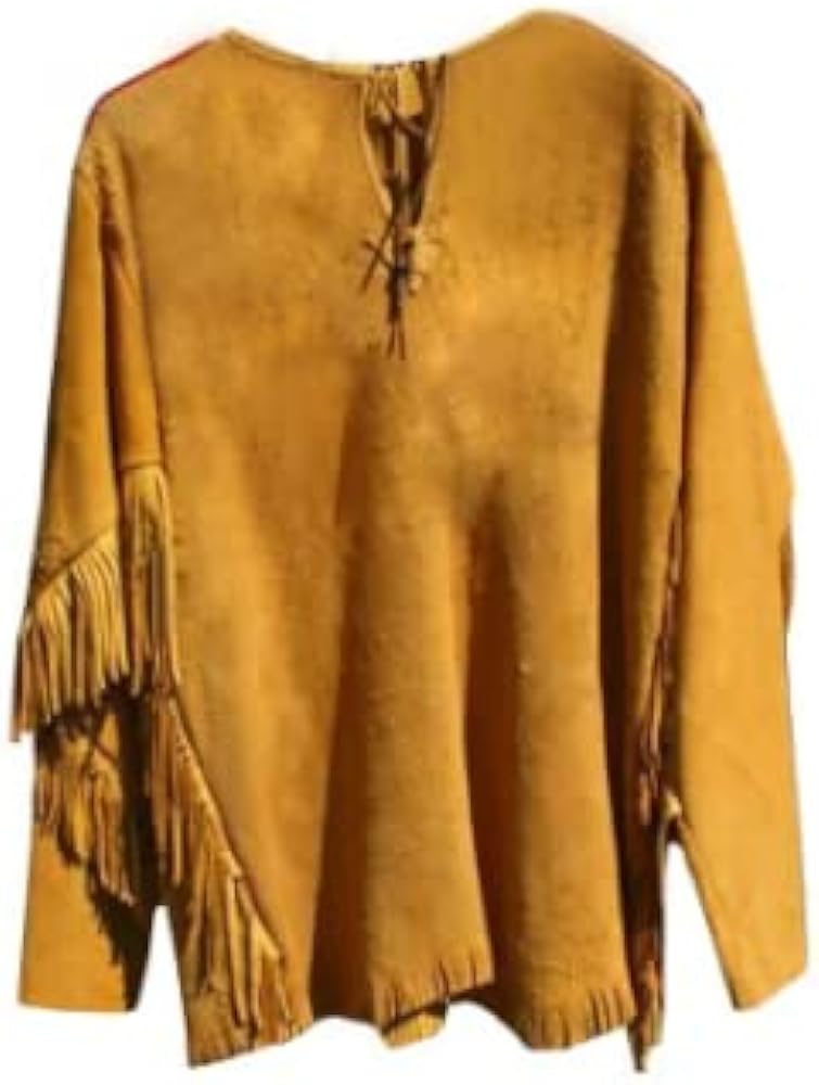 Mens Leather Buckskin Mountain Man Reenactment Suede Leather Native American Red Indian Fringes Beaded Jackets Warshirt