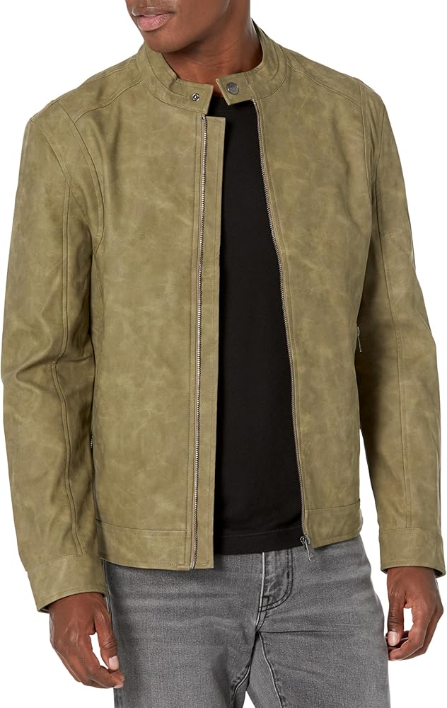 GUESS Men's Faux Leather Biker Jacket