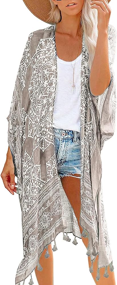 Breezy Lane Women's Kimono Cardigan Summer Swimsuit Coverups Beach Cover Up with Floral Print for Vacation