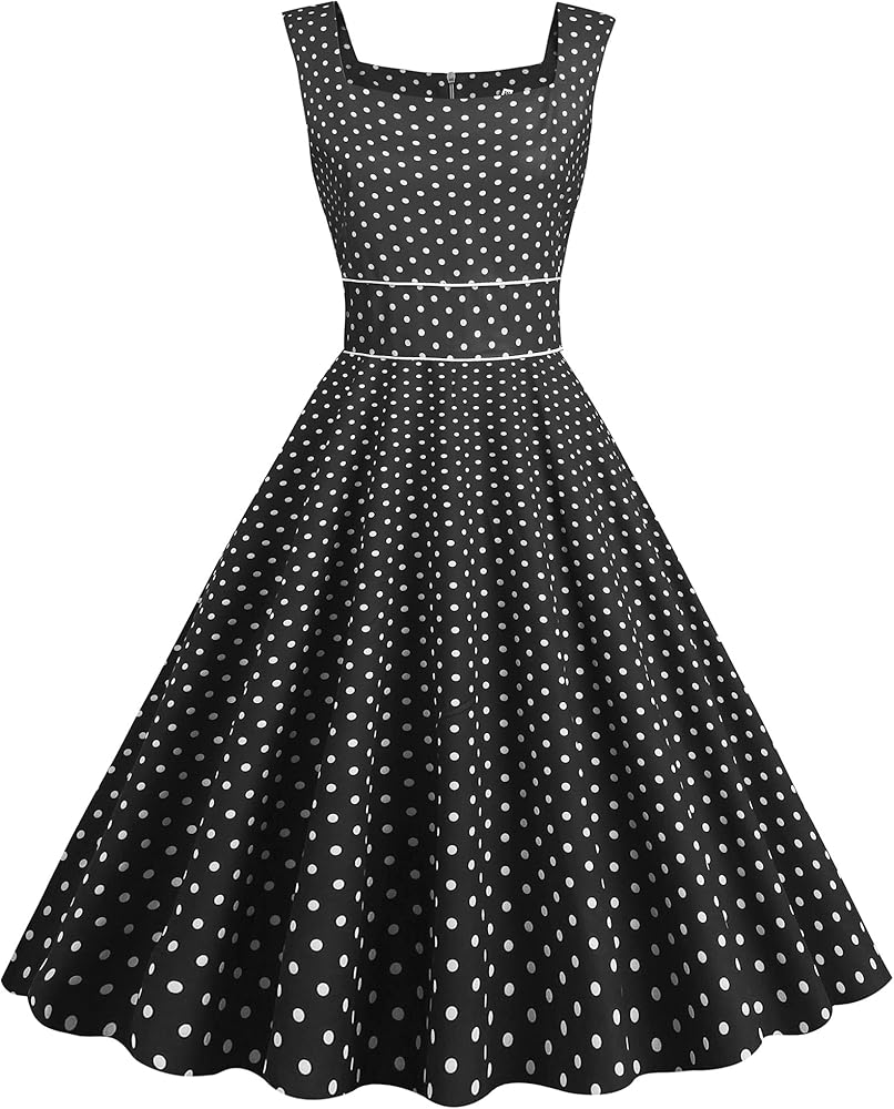 Wellwits Women's Strap Sundress Polka Dots Simple Elegant 1950s Vintage Dress