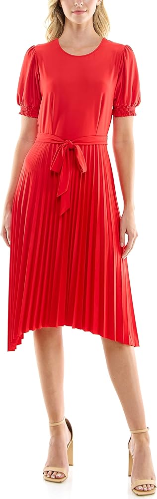 Sharagano Women's Monaco Stretch Ity Dress with Pleated Sharkbite Skirt