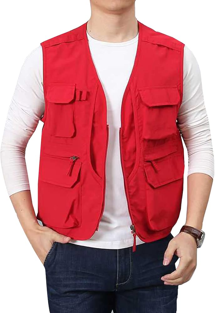 PEHMEA Mens Utility Cargo Vest Summer Outdoor Work Safari Fishing Vest Waistcoat