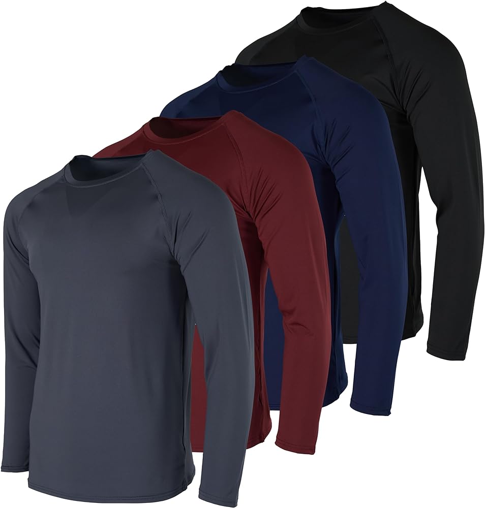 Real Essentials 4 Pack: Men's Compression Long-Sleeve T-Shirt Athletic Cold Weather BaseLayer (Available in Big & Tall)