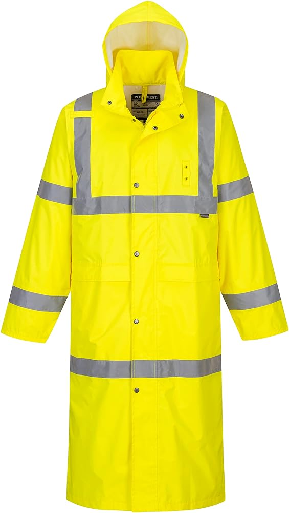 Portwest UH445 Men's Classic Raincoat Waterproof Hi Vis Reflective Long Rain Jacket ANSI Class 3