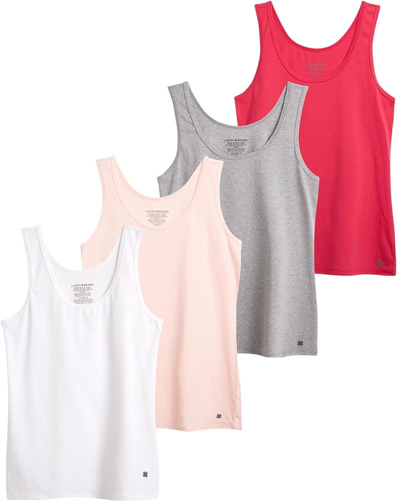 Lucky Brand Women's Tank Top - 4 Pack Stretch Cotton Scoop Neck Sleeveless T-Shirt (S-XL)