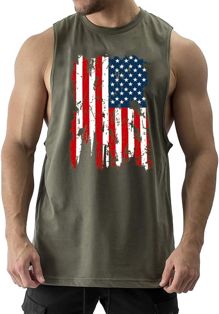 Men's American Flag Tank Tops Gym Muscle Tees Sleeveless USA Flag Patriotic T-Shirt