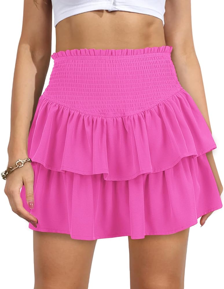 Women's High Waist Ruffle Mini Skirt Cute Tiered Short Skirt with Shorts Underneath