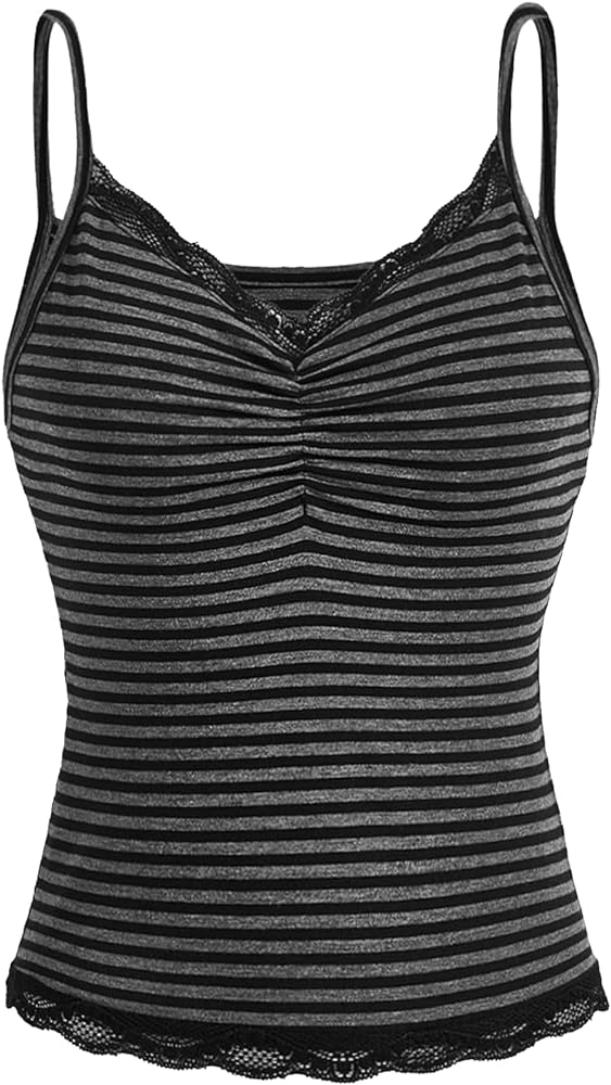 SOLY HUX Women's Striped Lace Trim Cami Top Spaghetti Strap Summer Y2K Camisole