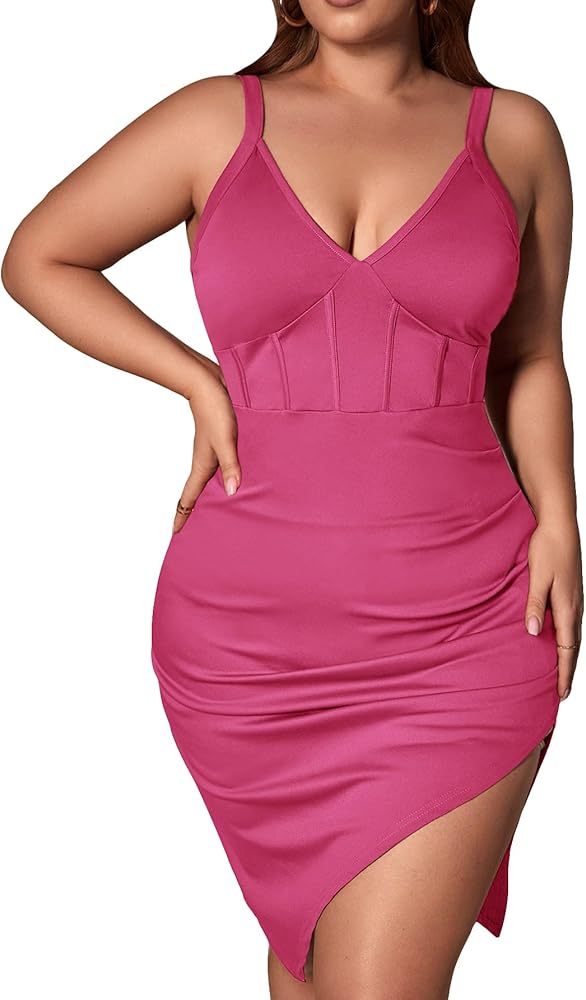 Floerns Women's Plus Size Sleeveless Asymmetrical Hem Split Thigh Bodycon Dress