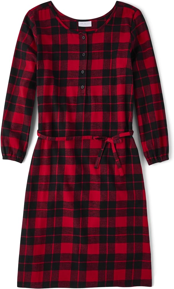 The Children's Place Women's Fall Plaid Long Sleeve Dress