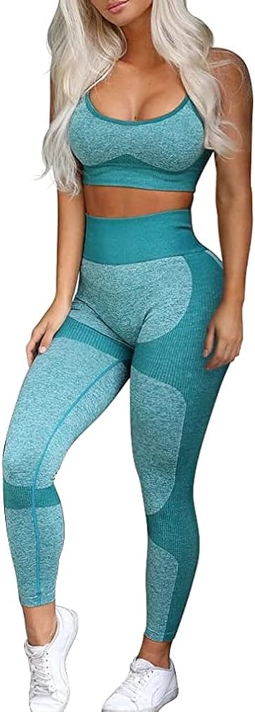 OLCHEE Women’s Workout Sets 2 Piece - Seamless Yoga Leggings and Cross-Strap Sports Bra Gym Outfits Activewear Matching Set