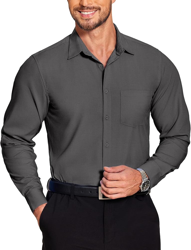 COOFANDY Men's Long Sleeve Muscle Fit Dress Shirts Wrinkle-Free Button Down Business Casual Shirts