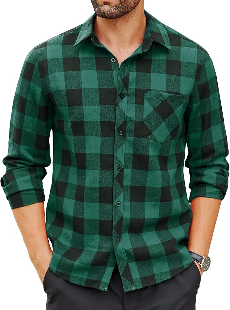 COOFANDY Men's Flannel Plaid Shirts Long Sleeve Button Down Shirts Casual Fall Shirt Jacket