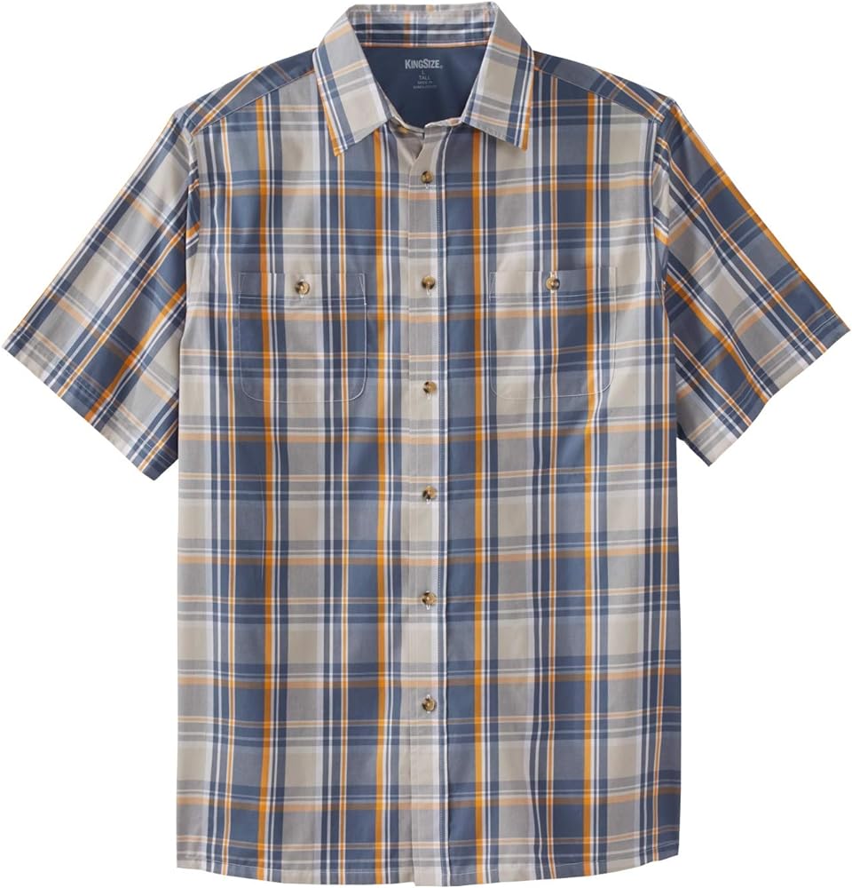 KingSize Men's Big & Tall Short-Sleeve Plaid Sport Shirt