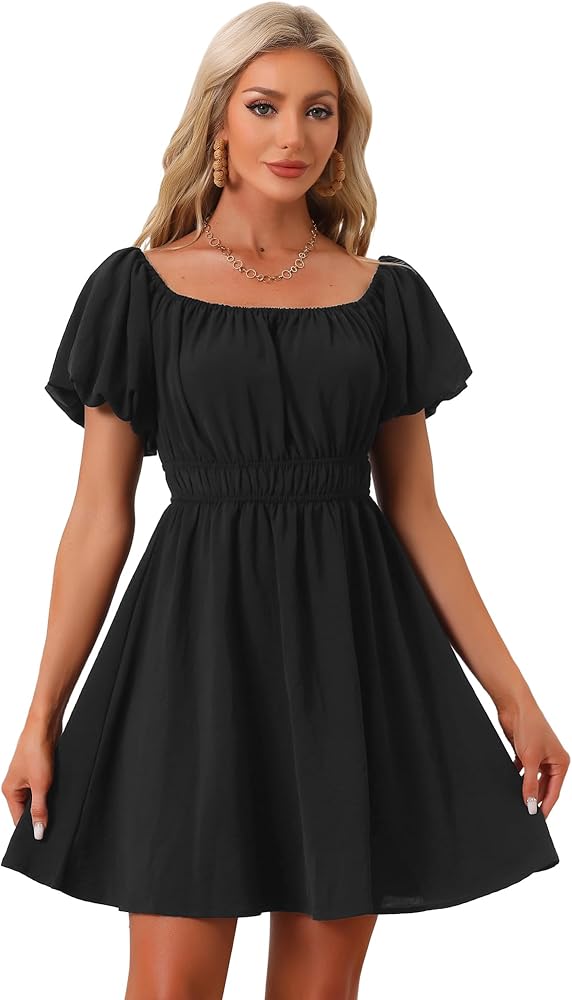 Allegra K Women's Summer Off The Shoulder Puff Short Sleeve Strapless Mini Short Dress