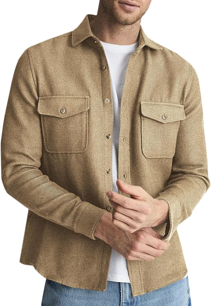 Runcati Mens Casual Shacket Twill Button Down Shirt Jacket Long Sleeve Lightweight Jacket