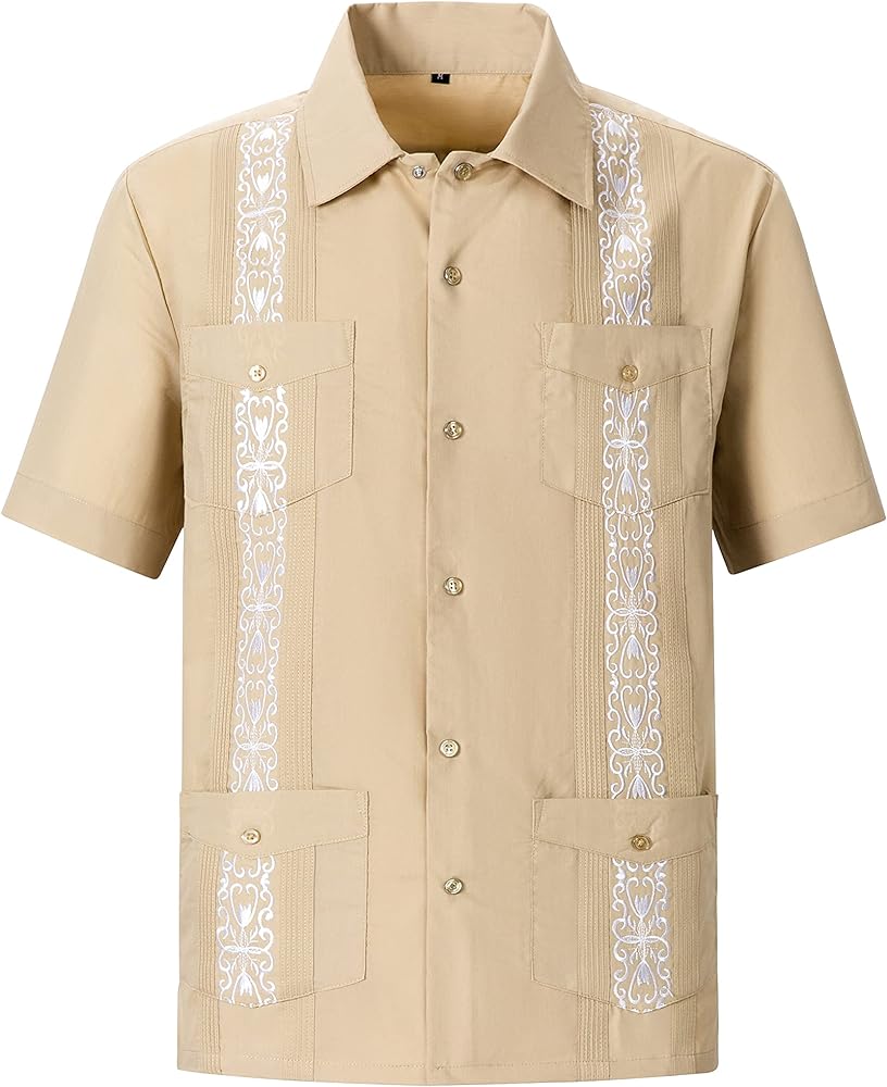 Men's Guayabera Shirts Short Sleeve Casual Snap Shirts