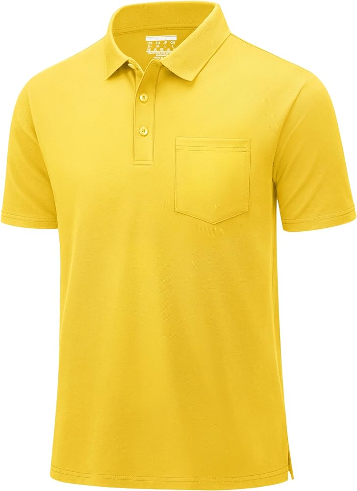 MAGCOMSEN Men's Polo Shirts with Pocket Cotton Pique Short Sleeve Collared Shirt Moisture Wicking Golf Shirts 3-Button Shirts