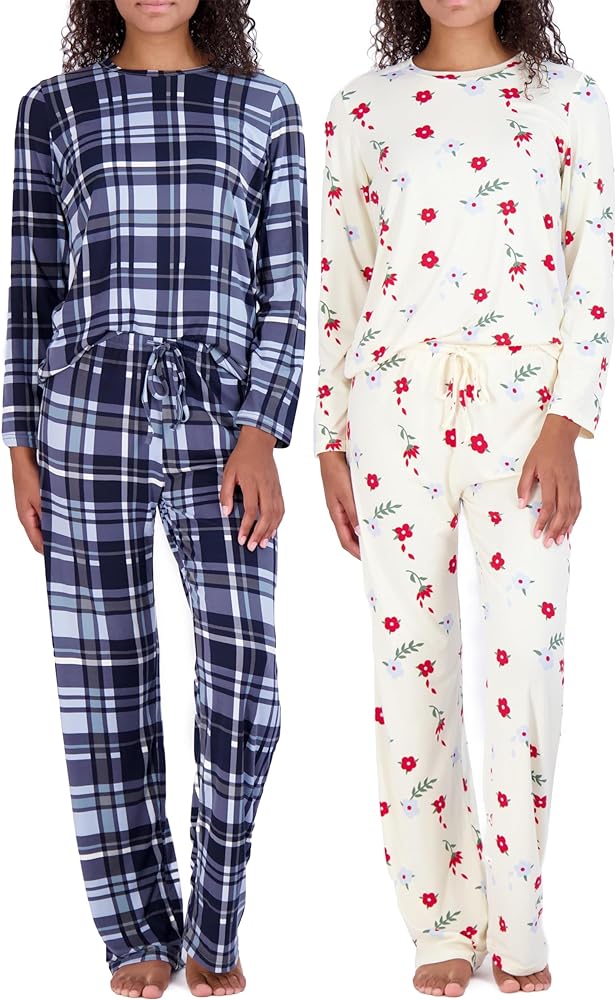 Real Essentials 2 Pack: Women's Pajama Set - Choose from Short Sleeve with Pocket or Long Sleeve without Pocket