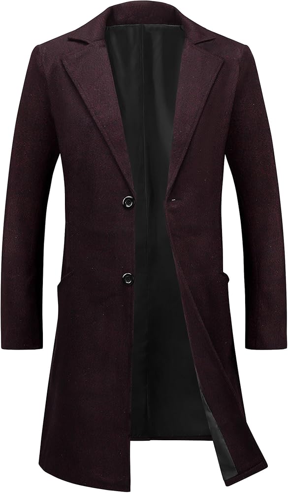 Lars Amadeus Trench Coat for Men's Slim Fit Single Breasted Business Winter Overcoat