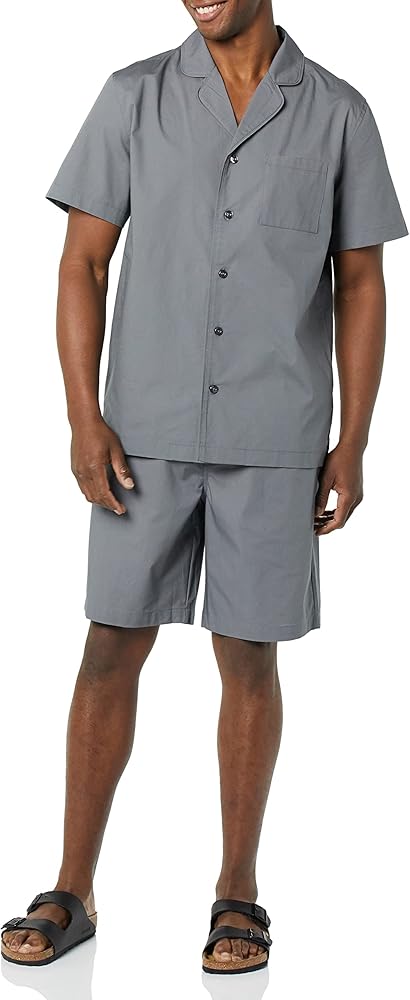 Amazon Essentials Men's Lightweight Woven Notch Collar Short Pajama Set