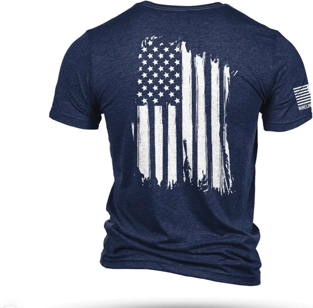 Nine Line American Flag Symbol of Freedom Patriotic T-Shirt - Veteran Company America Stars and Stripes and Dropline Logo