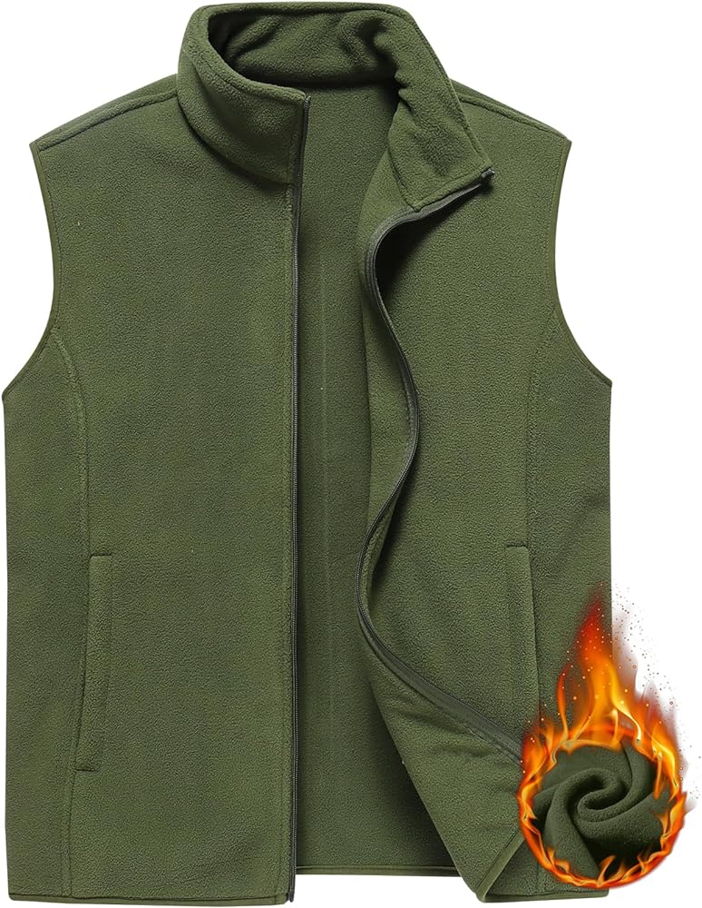 PEGENO Men's Fleece Vest, Full-Zip Lightweight Sleeveless Outdoor Jacket With Zip Pockets