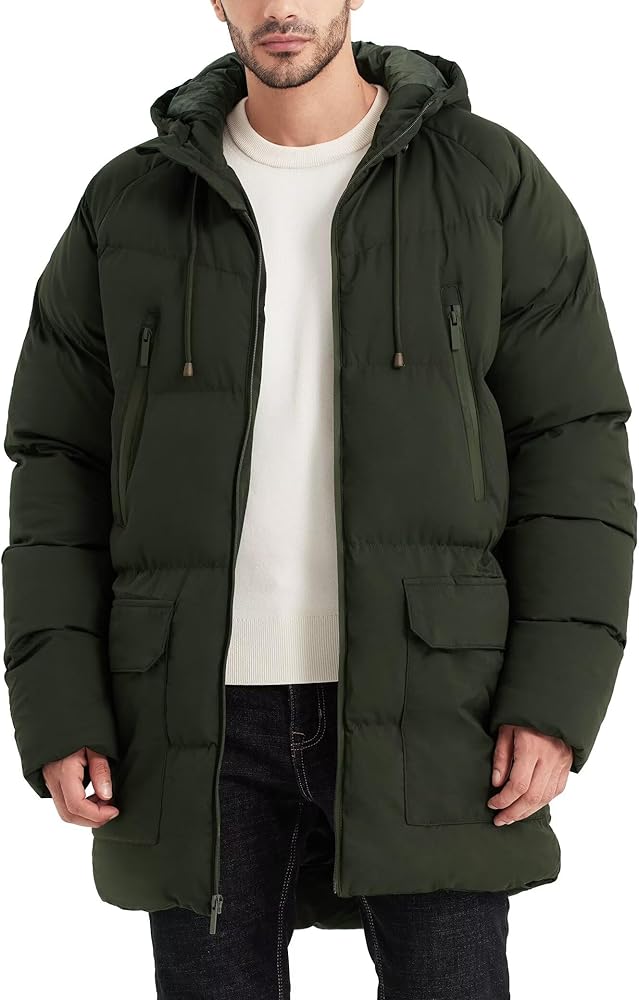 Men's Long Winter Coat Hooded Warm Quilted Jacket Water-resistant Cold Weather Parka